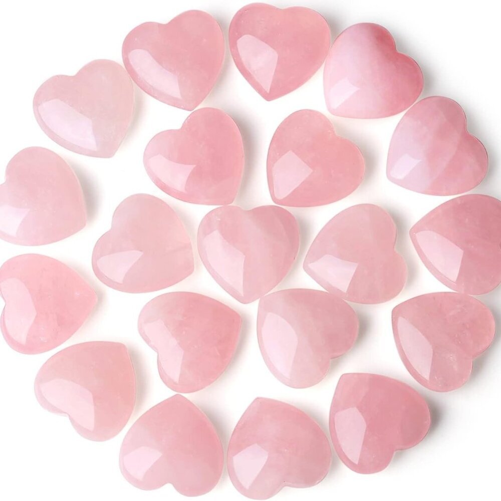 20 PCS Rose Quartz Heart Crystals Natural Crystal Polished Healing Cute Mini Poc